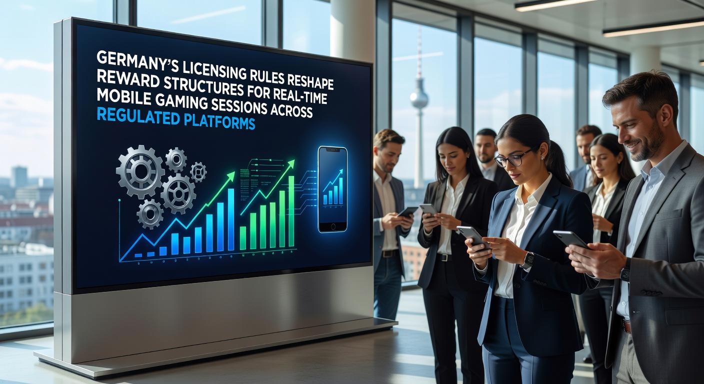 Darstellung regulierter mobiler Gaming-Plattformen mit Lizenzsymbolen und Belohnungsstrukturen in Deutschland